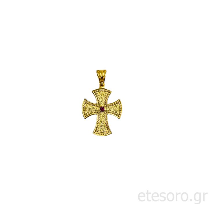 14K Χρυσός Βυζαντινός Σταυρός Με Ζιργκόν